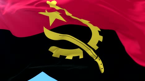 angola flag waving at wind in slow with blue sky, loop