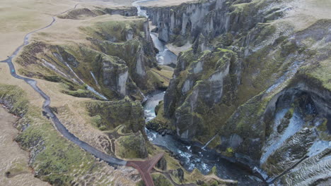 fjadrargljufur canyon aerial shot in iceland in early winter-1