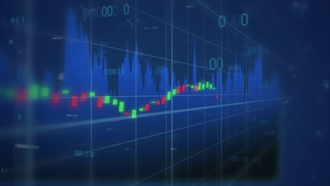 animation of financial data processing over molecules on black background