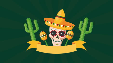 celebration mexican with skull and maracas