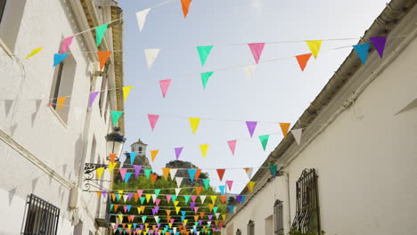 colorful festive street decor in a spanish town