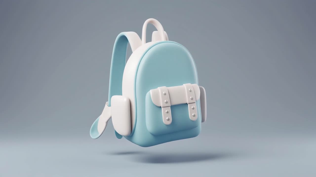 Stylized 3D Backpack Rotating on Isolated Background