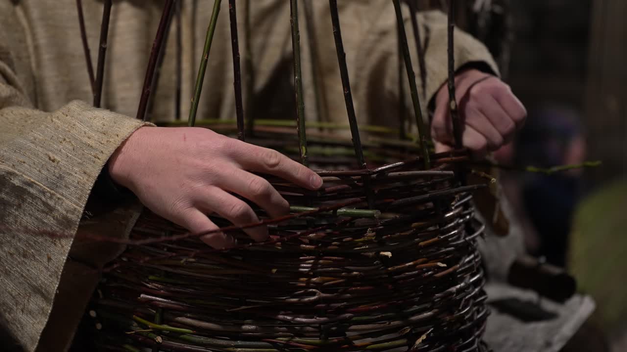 Artisan's Hands Weave Twig Basket for Holding Clothes or Fishing Gear