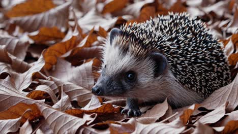 hedgehog in autumn leaves