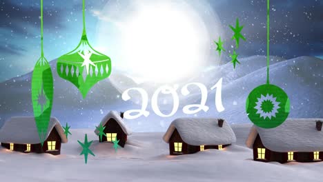 Animation-Des-Textes-2021-über-Einer-Winterlandschaft-Mit-Häusern
