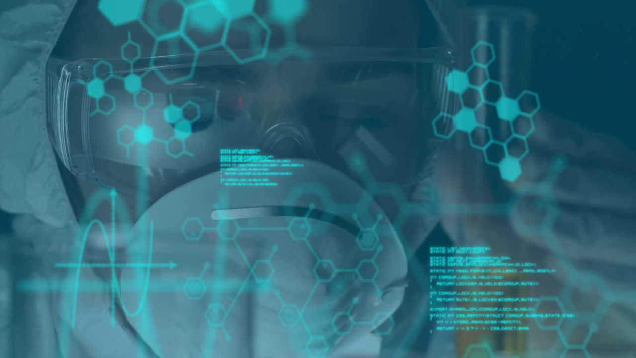 animación del procesamiento de datos científicos sobre científicas en el laboratorio