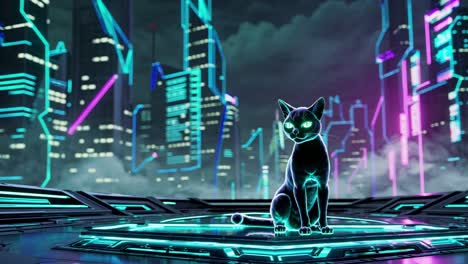 gato cyberpunk en la ciudad de neón