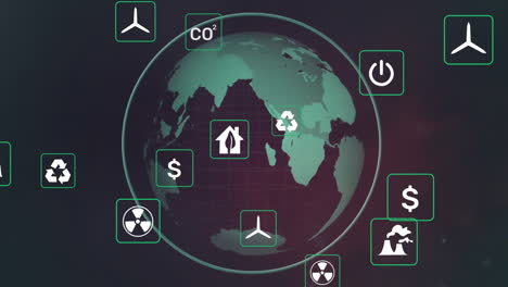 Animación-De-Iconos-Sobre-Globo-Terráqueo-Sobre-Fondo-Negro