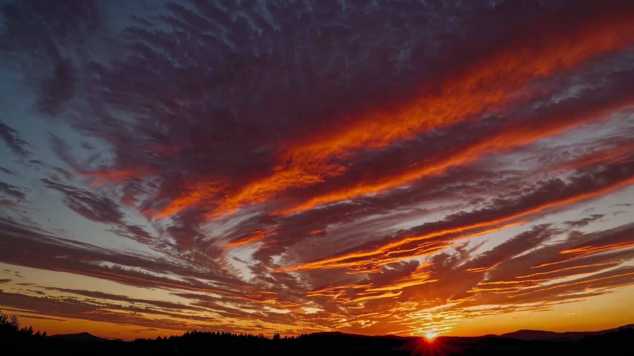 A breathtaking sunset video with a wide-angle view, capturing dramatic clouds and vibrant colors