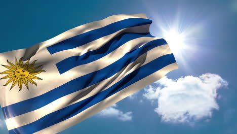 la bandera nacional de uruguay soplando en la brisa