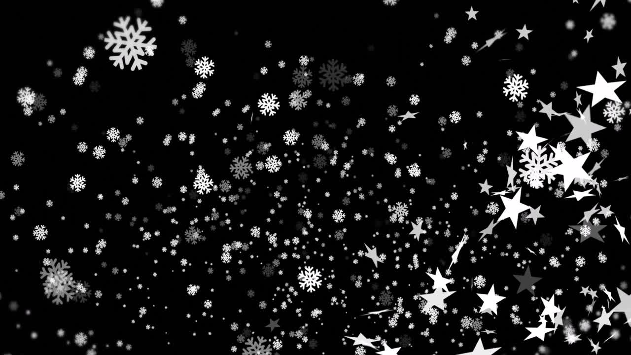 Animasjon av snø og stjerner på svart bakgrunn