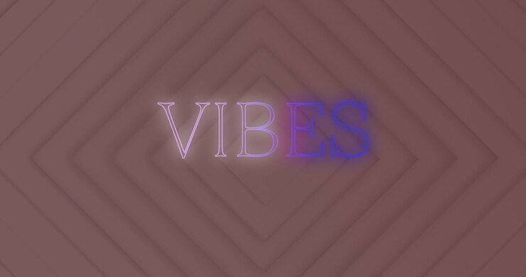 Animation of neon vibes text over white squares