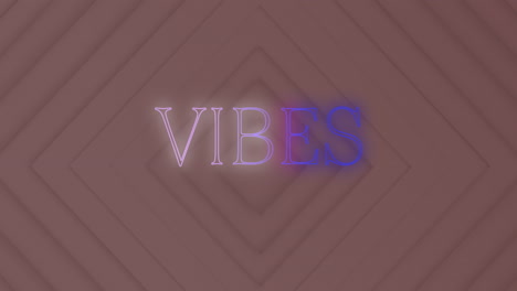 animación de vibraciones de neón texto sobre cuadrados blancos.