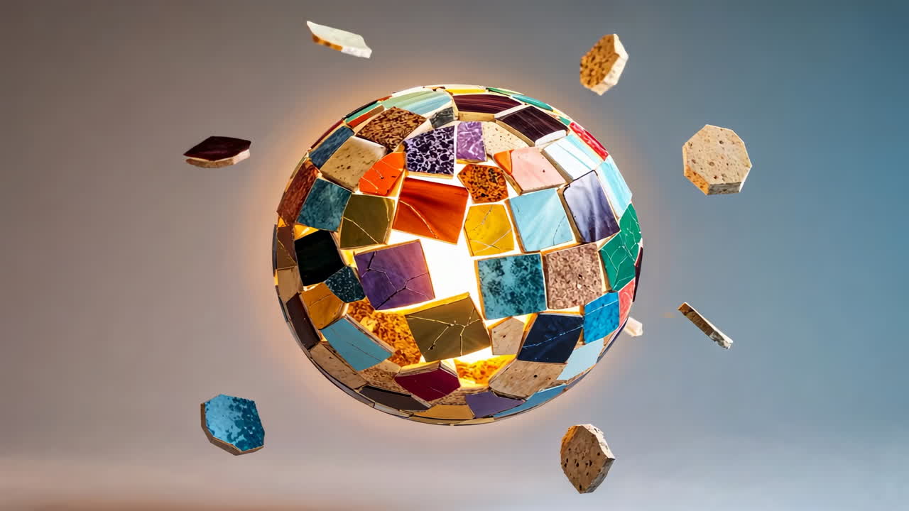 Abstract Mosaic Sphere with Floating Tiles