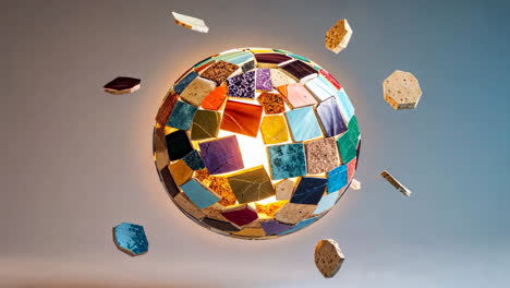 abstract mosaic sphere with floating tiles