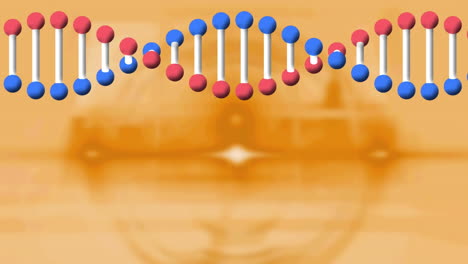 animación de la cadena de adn giratoria sobre un fondo naranja