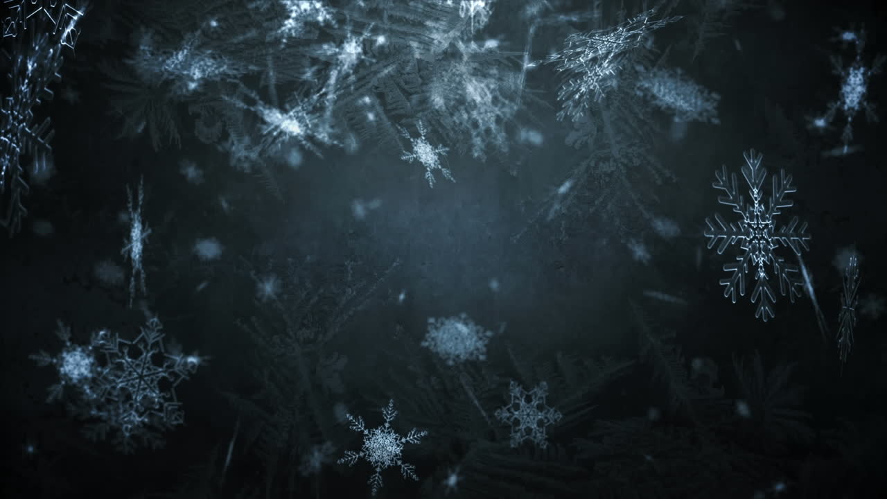 animazione della neve di natale che cade sulle decorazioni di natale su sfondo nero