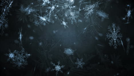 animación de la nieve de navidad cayendo sobre las decoraciones de navidad sobre fondo negro