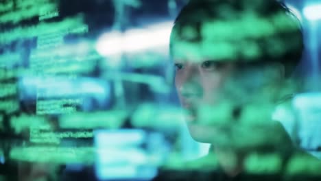 a focused operator navigates complex digital interfaces in a high-tech environment, engaging with advanced data visualizations and interactive displays