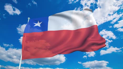 bandera de chile con estructura de tela contra un cielo nublado (en bucle)
