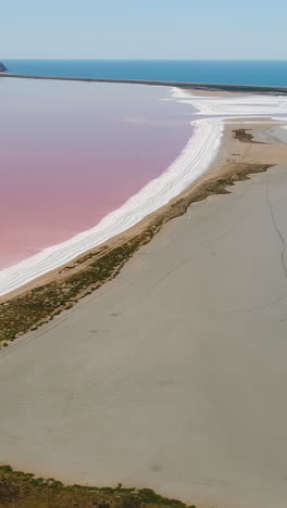 pink salt lake aerial view