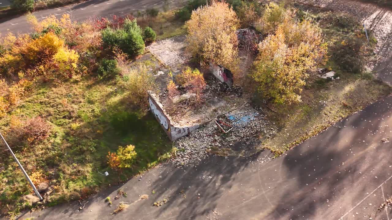 Abandoned building ruins in nature with graffiti