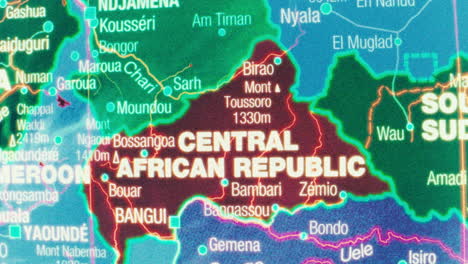 close-up map of the central african republic and neighboring countries