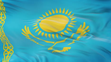 kazakhstan flag waving in the wind with highly detailed fabric texture. seamless loop