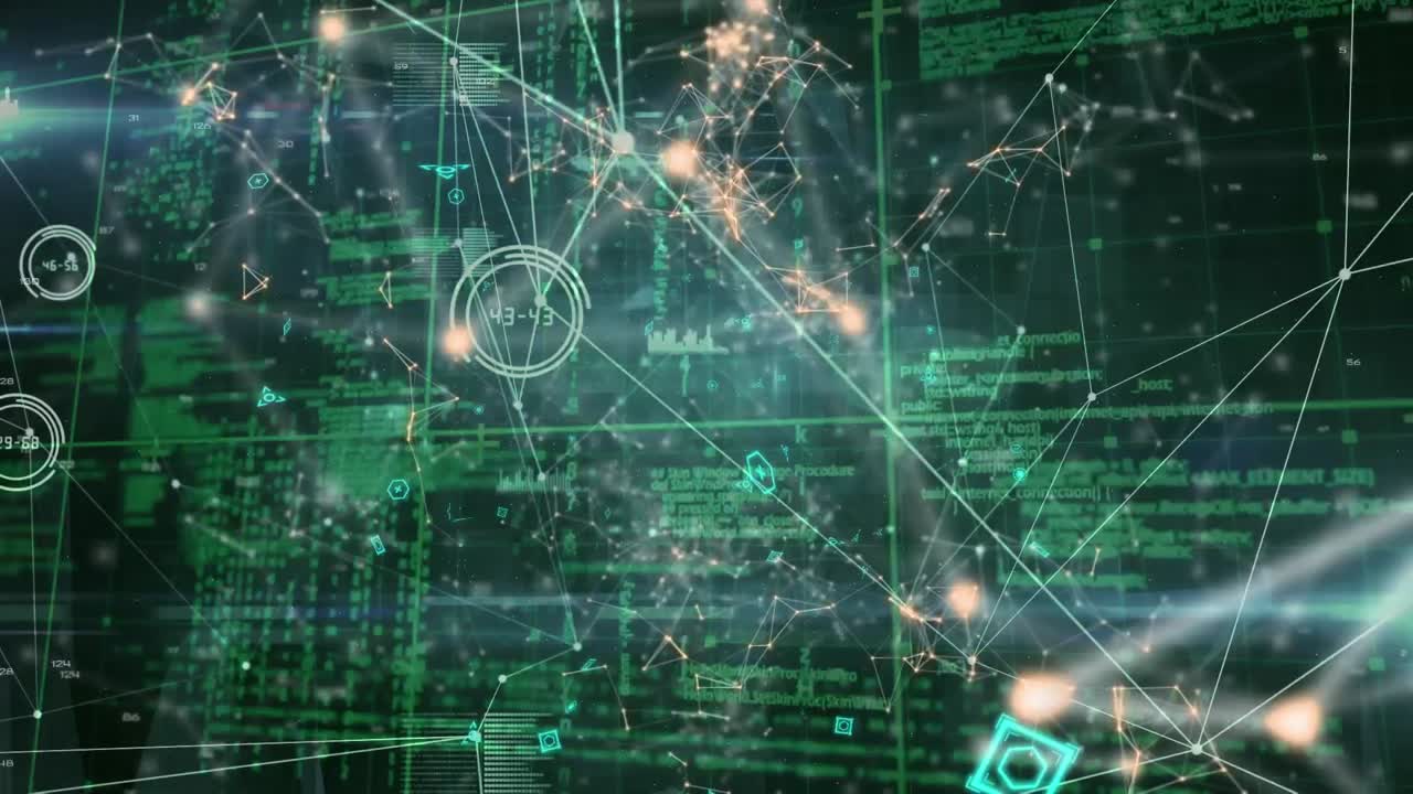 animación de la red de conexiones y procesamiento de datos, en negro