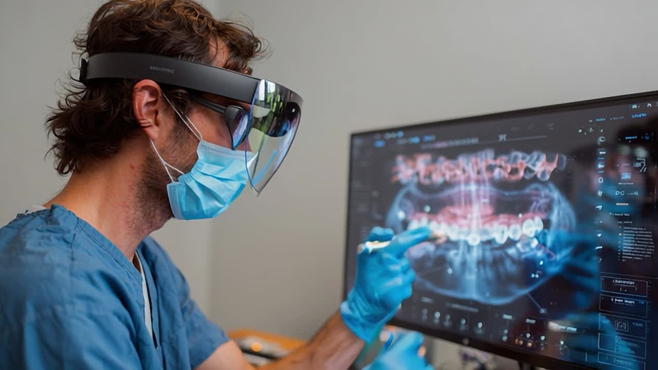 Healthcare professional uses augmented reality for dental examination
