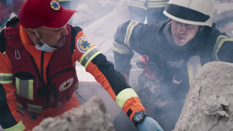 rescue operation at a building collapse site