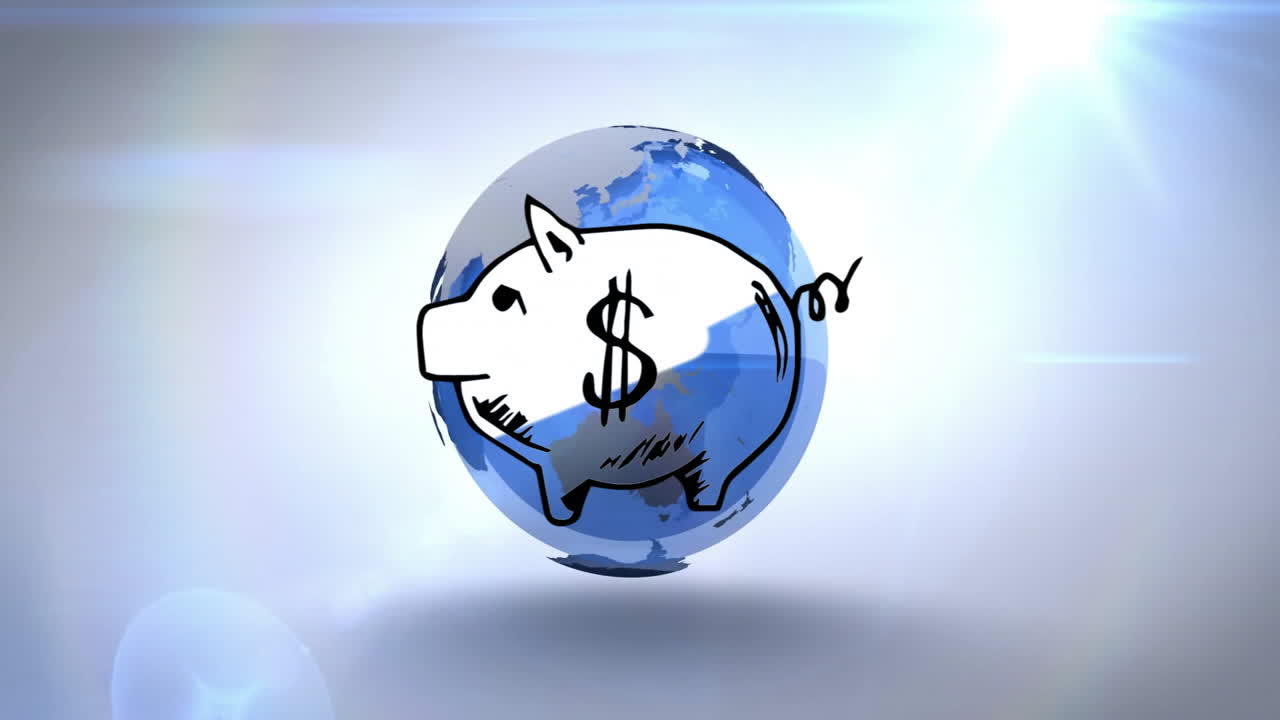globo giratorio con el signo del dólar animación de la alcancía