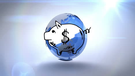 rotating globe with dollar sign piggy bank animation