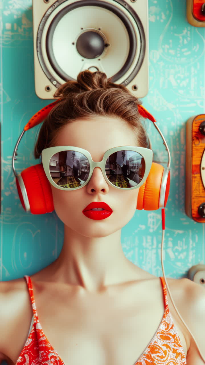 mujeres con altavoces de audio y auriculares hechos de ai