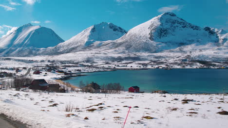 cinematic tracking shot entering the village of tromvik in northern norway