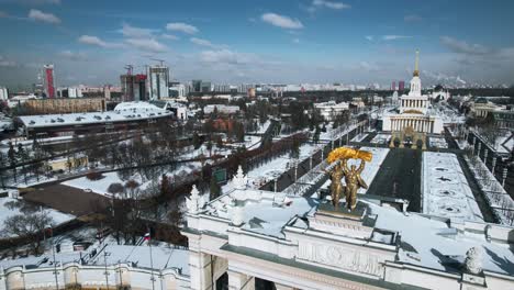 vdnkh exhibition center in moscow, winter aerial view