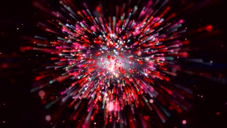 bucle sin fisuras, fondo de movimiento, partícula en forma de corazón rojo rosa verde, rastros de luz.