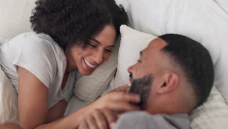 love, tickle and morning with couple in bedroom