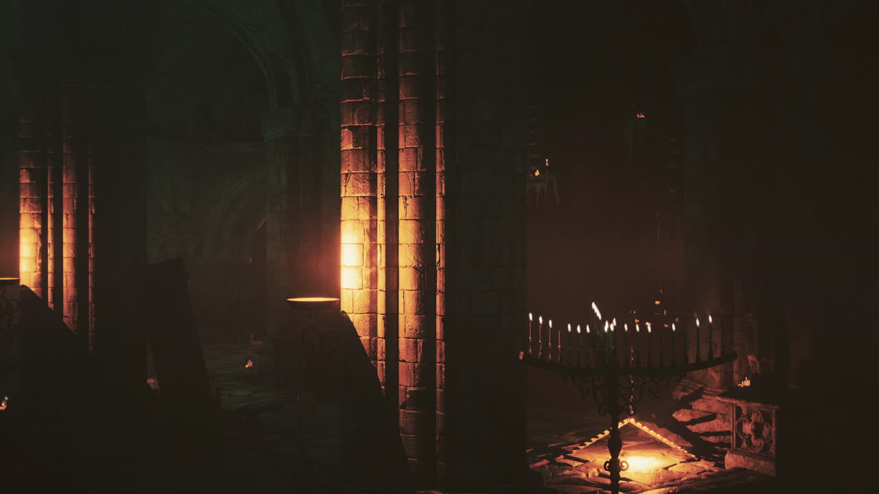 불타는 불로 어고 무서운 중세 석조 홀