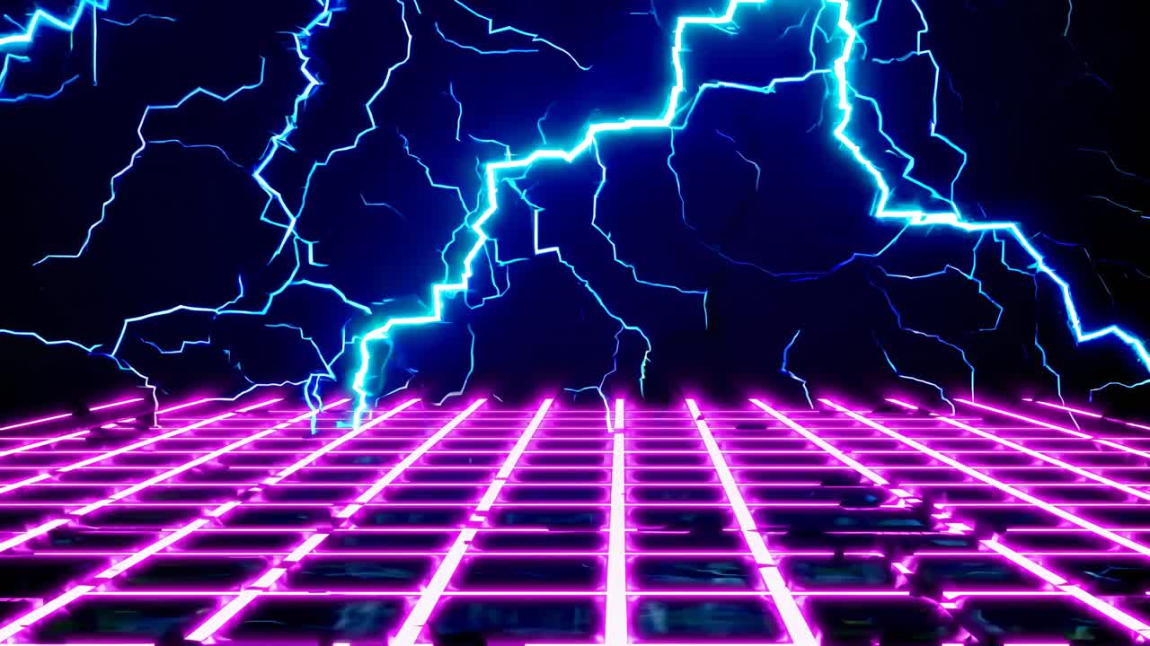 cuadrícula de neón con fondo de relámpago
