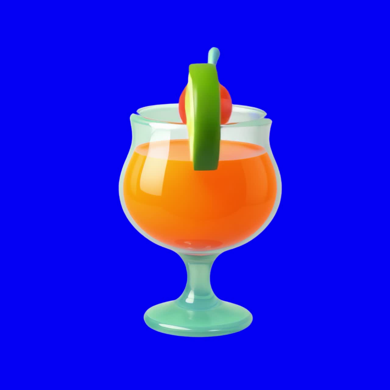 Colorful tropical cocktail illustration animation, transparent 4K video, green screen