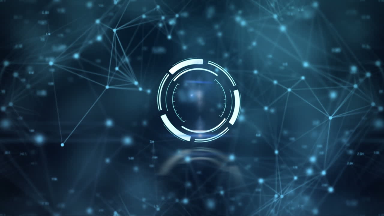 animación del escaneo del alcance y la red de conexiones sobre fondo azul