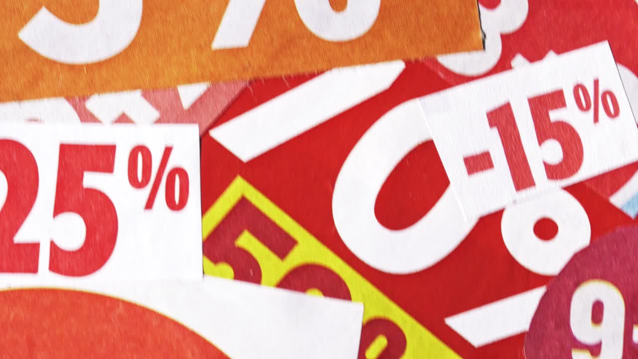 Discount percentages collage with numbers and percent signs in a smooth three point tracking move