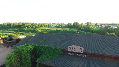 aerial view of a farm with animals and green pasture