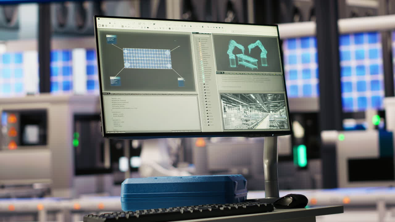 Vertical video Display in industry 4.0 solar panels plant tracking energy production