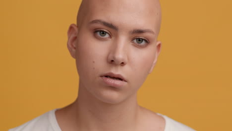 portrait of a woman with bald head