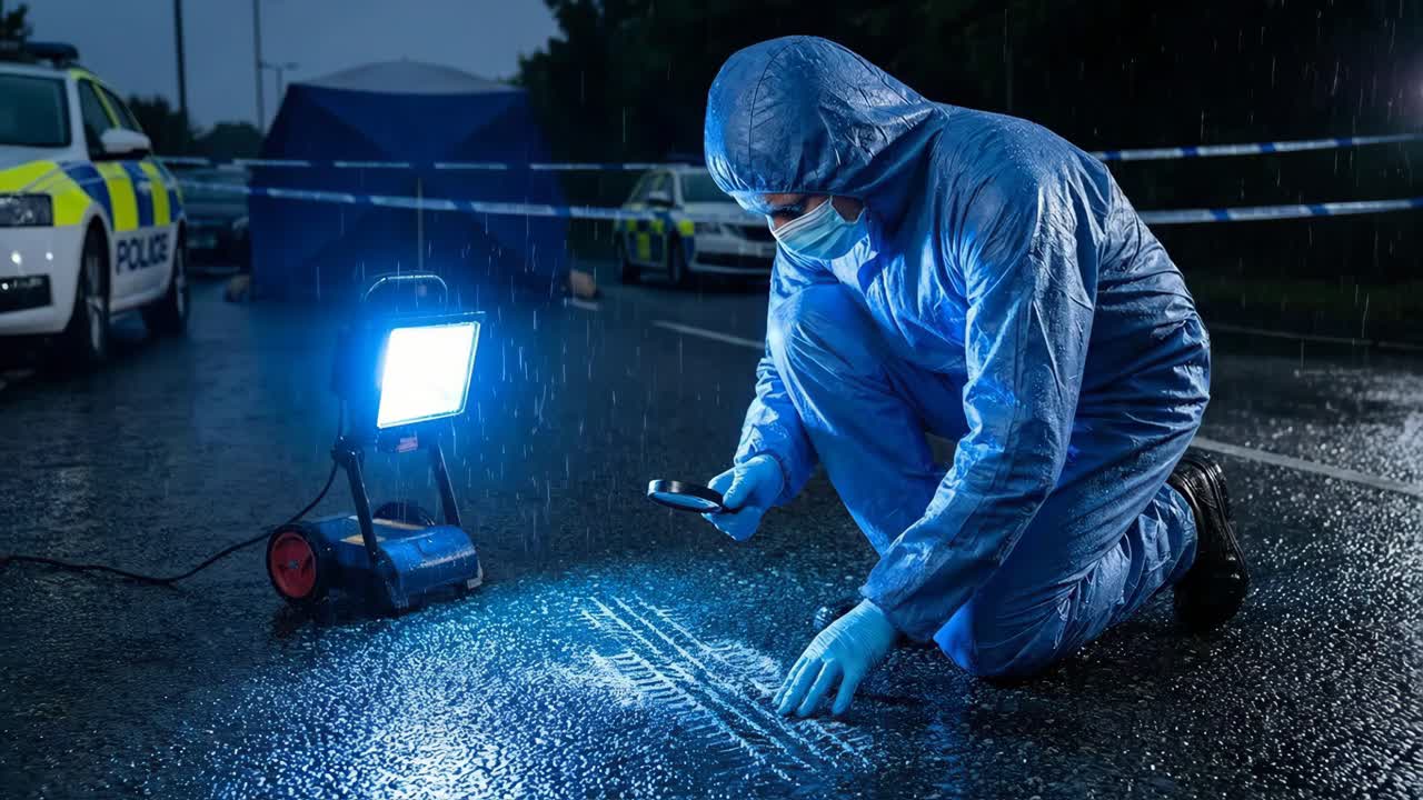 Indagine sulla scena del crimine sotto la pioggia