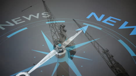 animation of compass with news tex over shipyard