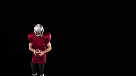 Animation-of-digital-brain-spinning-over-male-american-football-player-holding-ball
