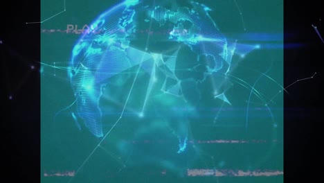 Animation-of-screen-with-globe-and-network-of-connections-on-green-background